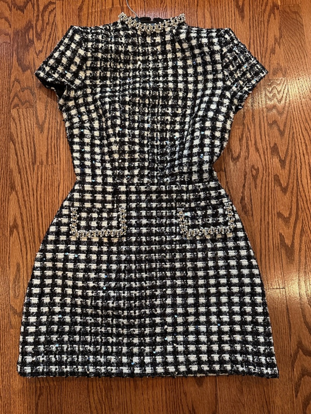 NADINE MERABI Black & White Houndstooth Mini Dress - Picture 4 of 7